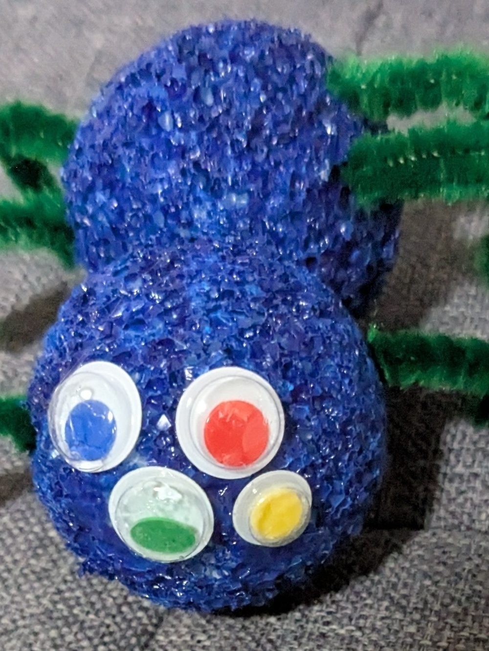 Blue Glitter Holiday Spider Ornament with Colorful Googly Eyes